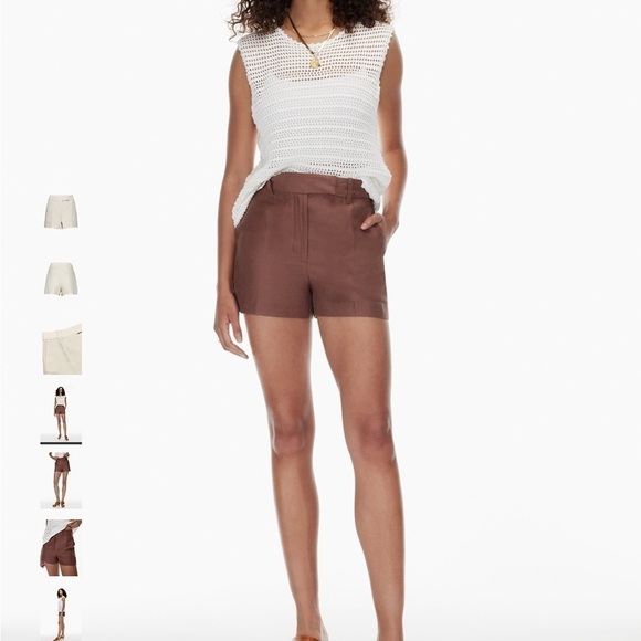 Aritzia Wilfred sz 12 Beige Layover Linen & Tencel, 3” Inseam, High Rise Shorts - Picture 4 of 14